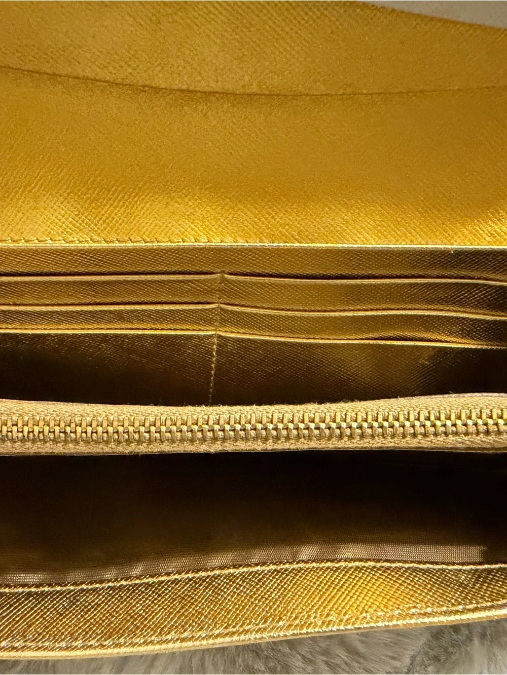 Prada Beige Saffiano Leather Continental Wallet with Gold Logo